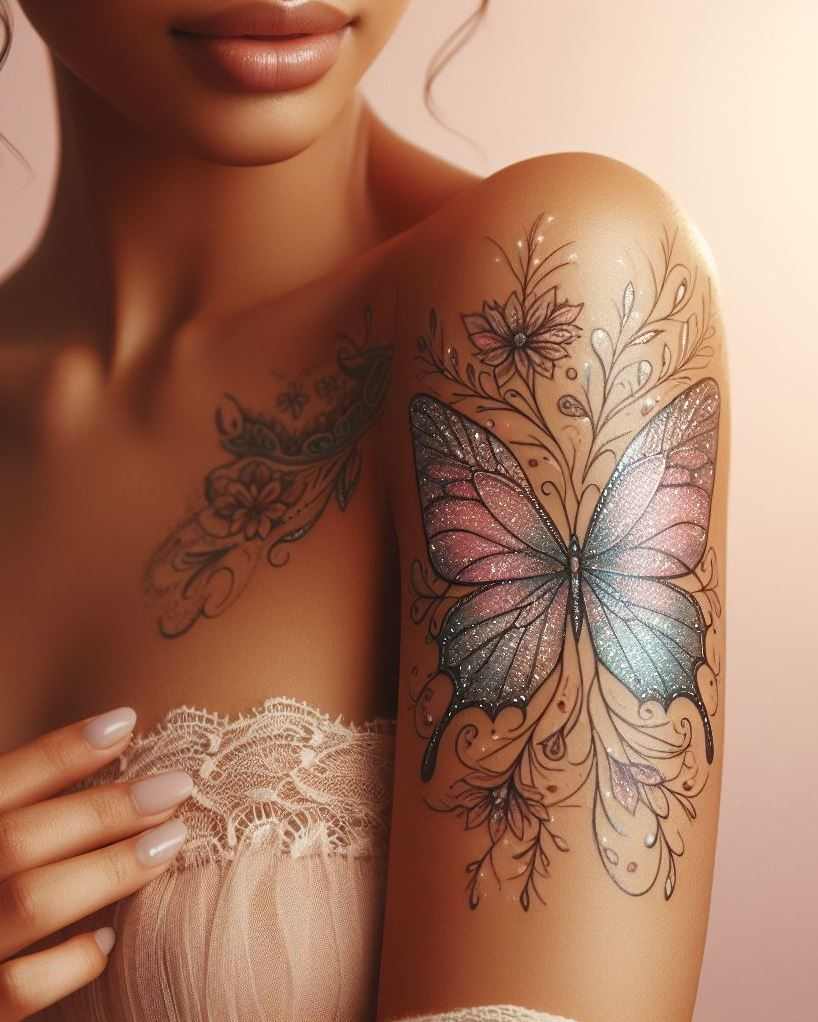 Wings of Wonder: Picture a tiny fairy perched on your shoulder, her wings a kaleidoscope of colors. This tattoo captures the magic of both butterflies and fairies, inviting you into a realm where dreams take flight.