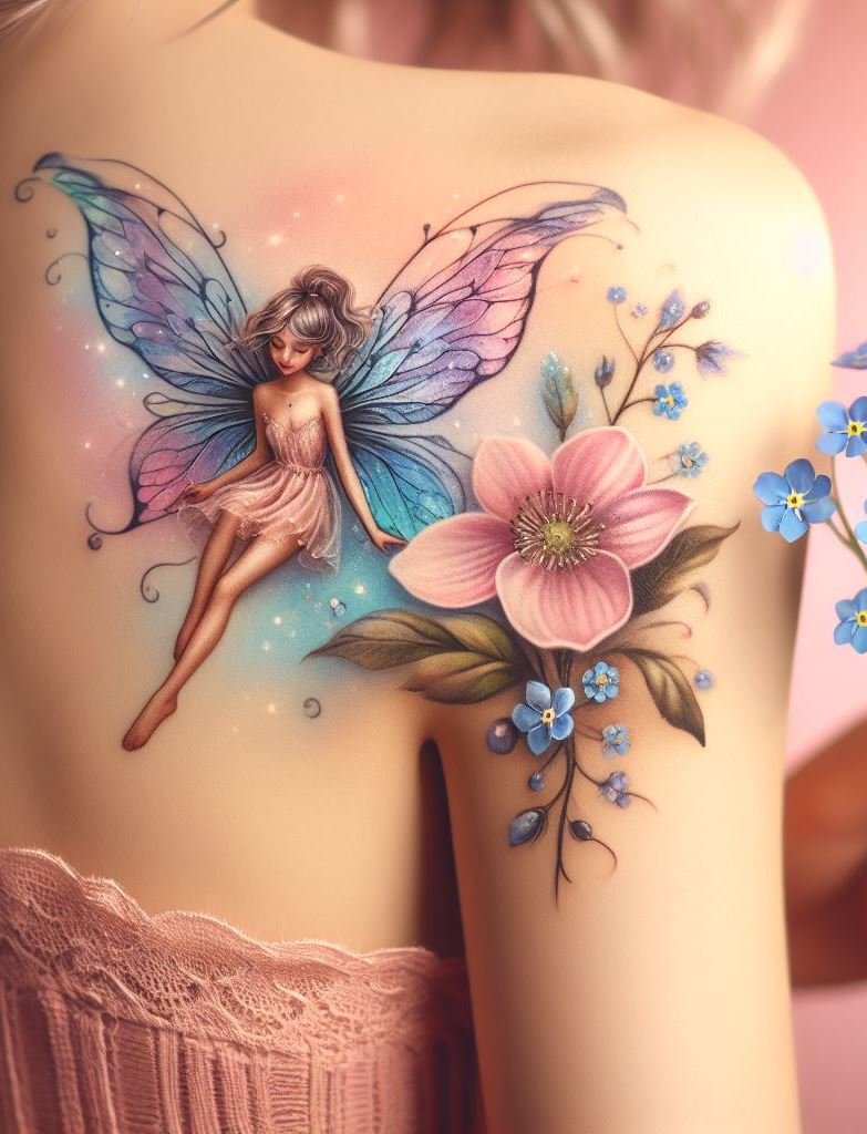 Add a touch of enchantment to your look with fairy inspired shoulder and back tattoos. These whimsical designs bring a sprinkle of magic and a hint of wonder to your skin.