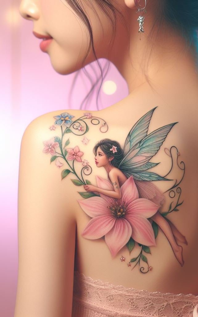 Embrace your inner magic with fairy inspired shoulder and back tattoos. These enchanting designs capture the spirit of fantasy and whimsy, making your ink truly spellbinding.