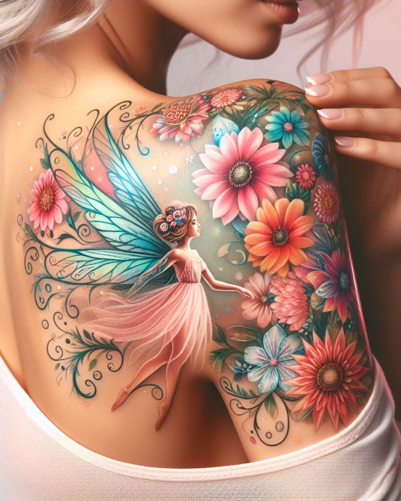 Turn your back into a canvas of magic and wonder with fairy tattoos. These ethereal designs capture the essence of fantasy, making your ink a true work of art.