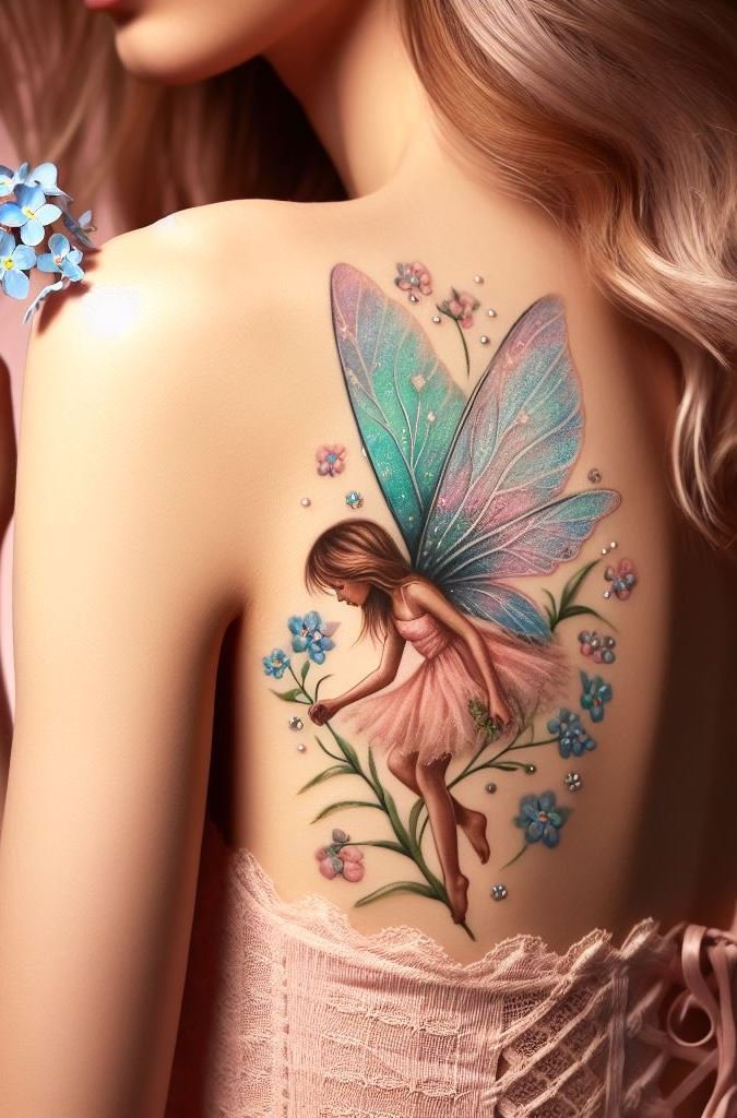 Bring a little fantasy into your world with fairy inspired shoulder and back tattoos. These charming designs add a touch of enchantment and whimsy to your personal style.