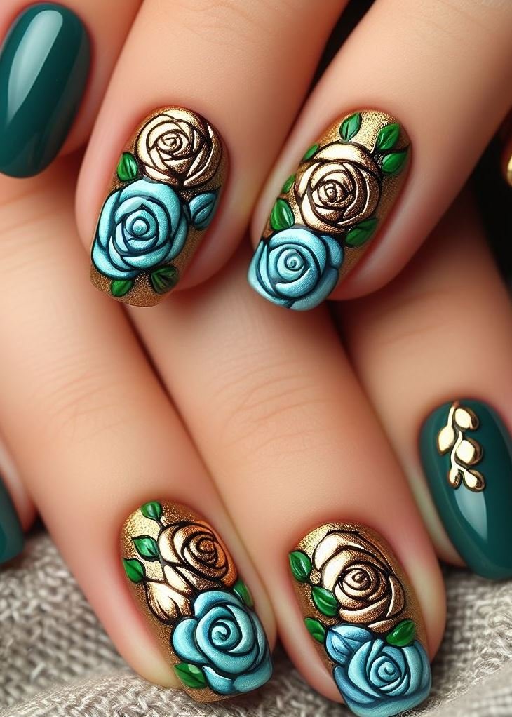 Gold mandala art dances across matcha green nails, creating a harmonious fusion of earthy tones and celestial vibes. It’s like wearing a secret garden on your fingertips—subtle, mysterious, and utterly captivating.