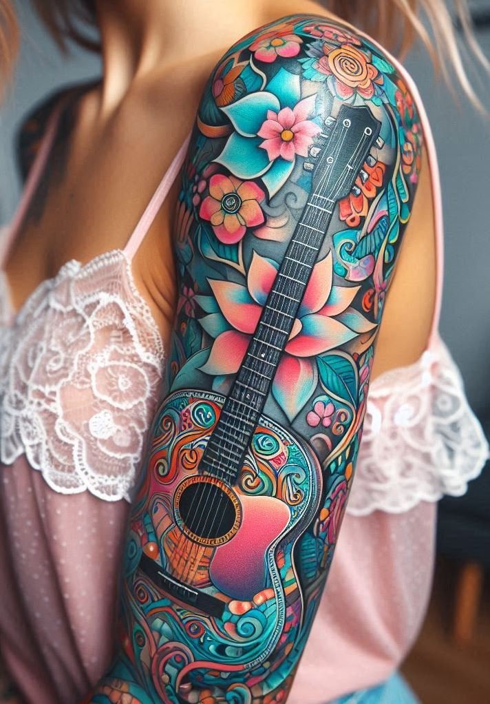 Guitar tattoos are a perfect harmony of art and music. Celebrate your passion for the strings with designs that capture the magic of every chord. Rock your ink with pride!