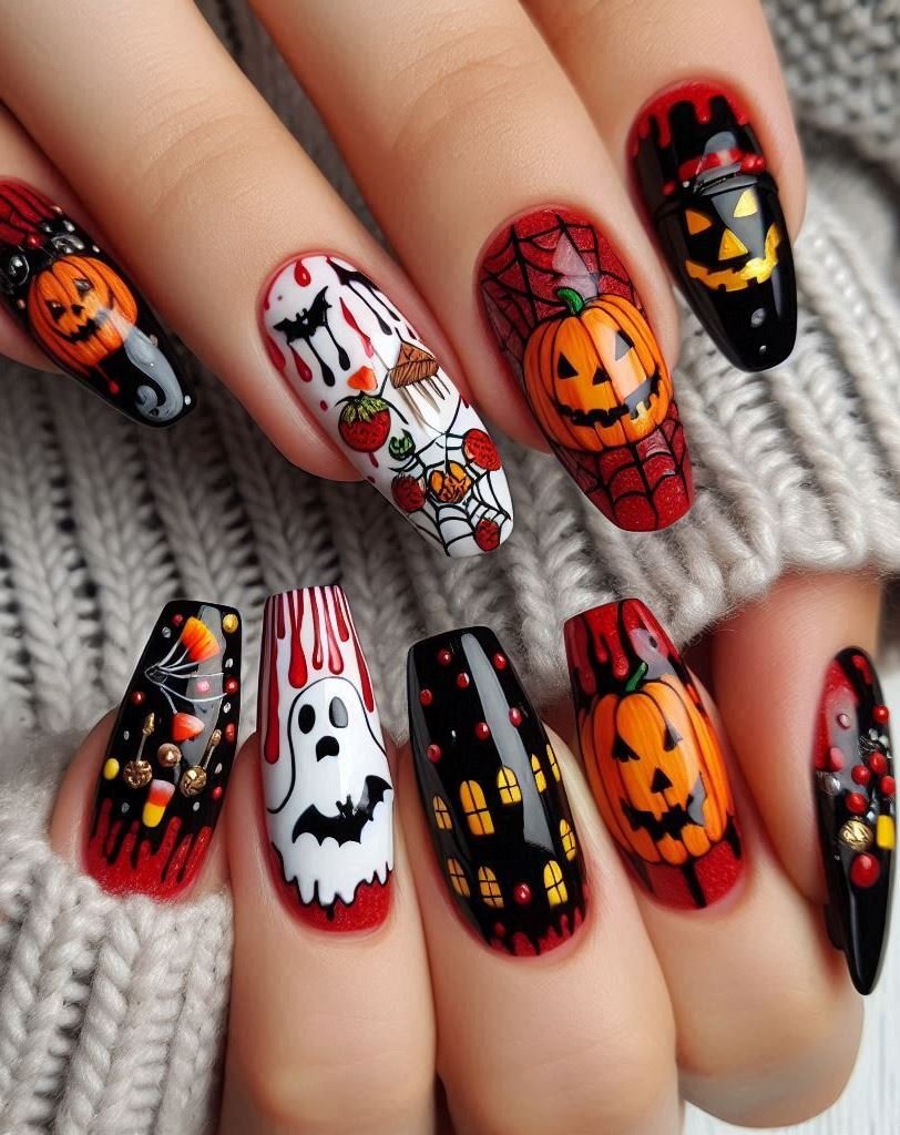 Halloween Nails: Spooktacular Spooky Designs That Are Fang-tastic | Pocoko Witchy Glamour: Brew up some nail magic with these spellbinding Halloween designs. From crescent moons to cauldrons, your fingertips will be the talk of the coven. 🌙🔮