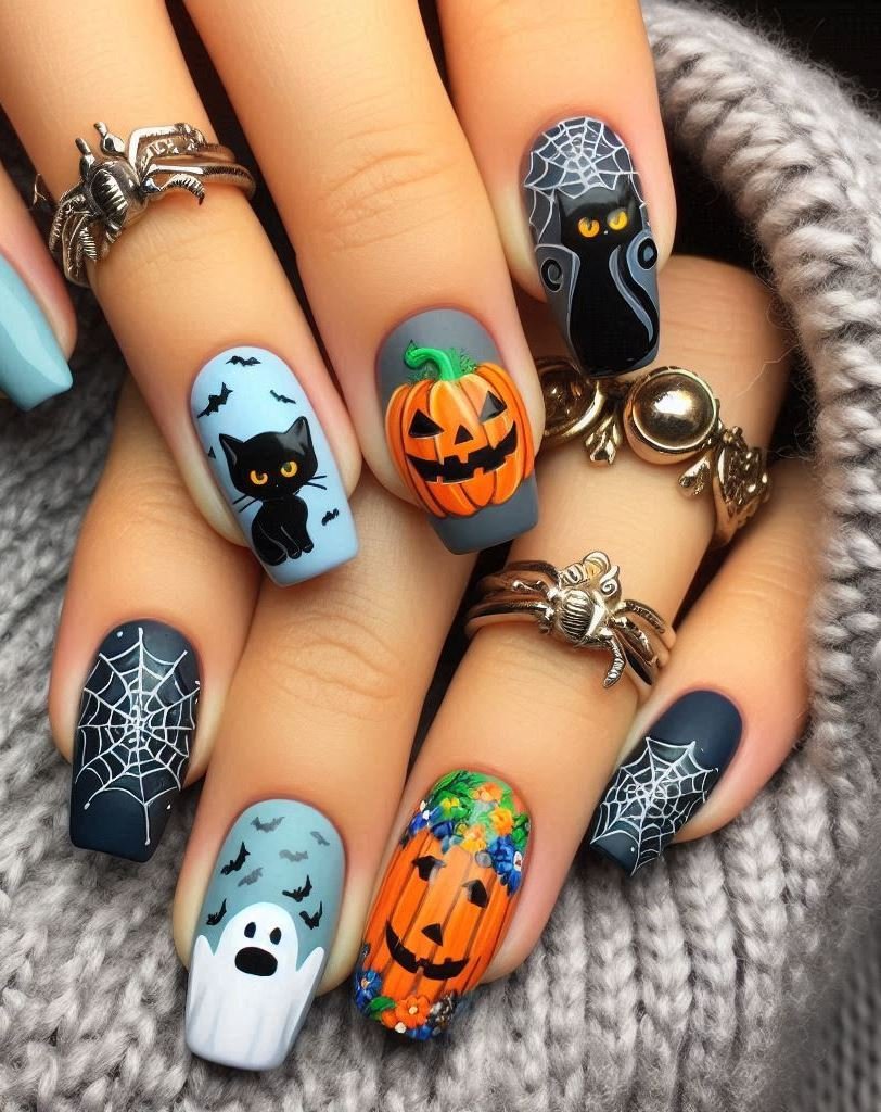 Halloween Nails: Spooktacular Spooky Designs That Are Fang-tastic | Pocoko Ghoulishly Gorgeous: These nails are so fabulous, even ghosts will be envious. Choose from spiderwebs, haunted houses, or pumpkin patches—because spooky is the new chic. 👻💅