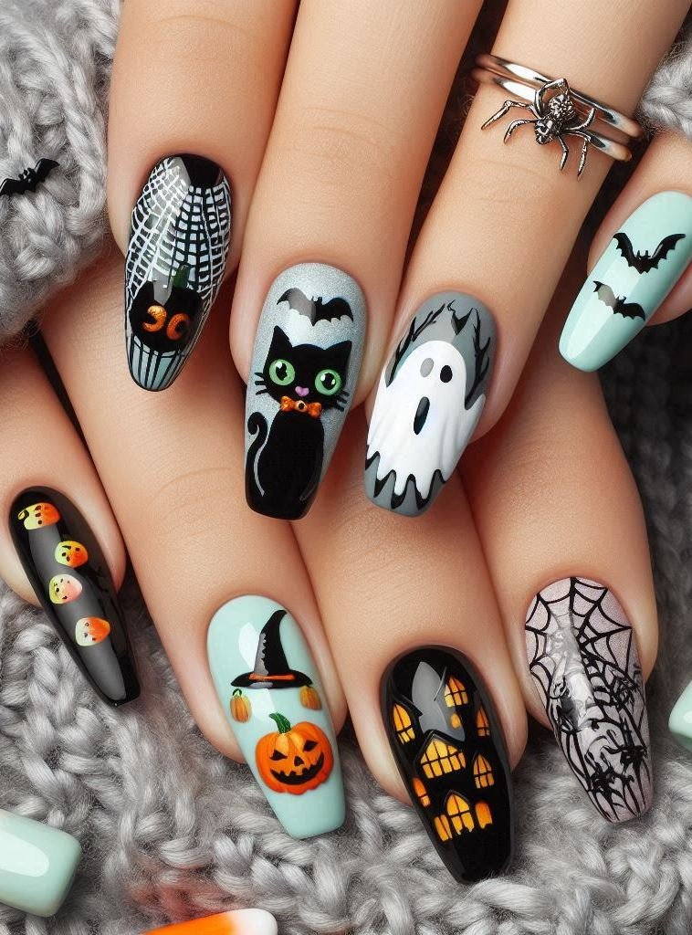 Halloween Nails: Spooktacular Spooky Designs That Are Fang-tastic | Pocoko Eternal Elegance: Black and silver nails that defy time. These claws are immortalized. ⏳🖤