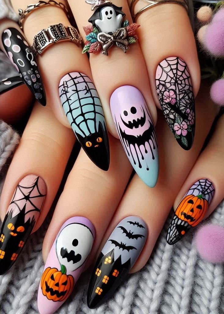 Halloween Nails: Spooktacular Spooky Designs That Are Fang-tastic | Pocoko Pumpkin Spice Perfection: Orange nails that scream ‘fall.’ Pair them with a latte and a cozy sweater. 🎃☕