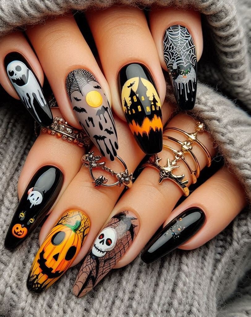 Halloween Nails: Spooktacular Spooky Designs That Are Fang-tastic | Pocoko Ghostly Gradient: Fade from midnight blue to ghostly white. It’s like capturing the essence of a foggy graveyard.