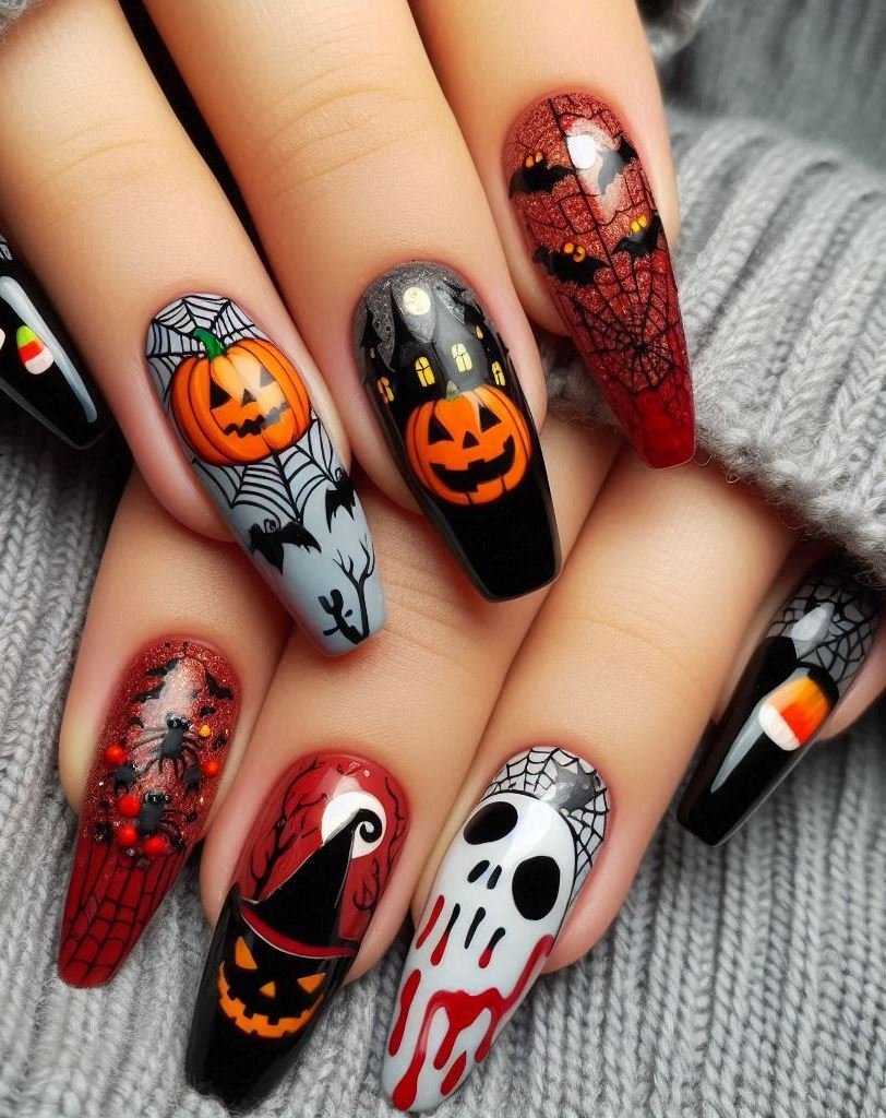 Halloween Nails: Spooktacular Spooky Designs That Are Fang-tastic | Pocoko Coffin Nails (Literally): Long, tapered, and ready to haunt. These coffin-shaped nails are the ultimate gothic accessory. ⚰️🖤