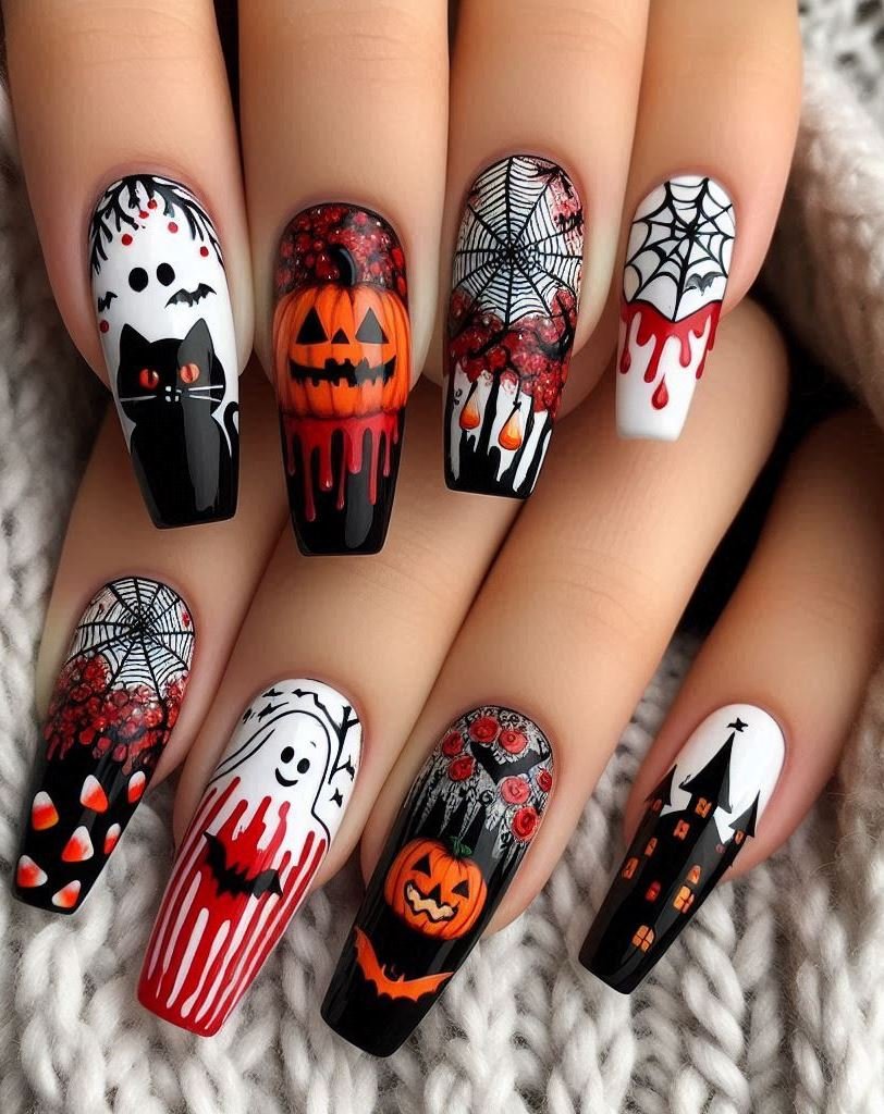 Halloween Nails: Spooktacular Spooky Designs That Are Fang-tastic | Pocoko Spooky French Tips: Swap the classic white for ghostly gray or blood-red. It’s like a haunted twist on a timeless favorite.