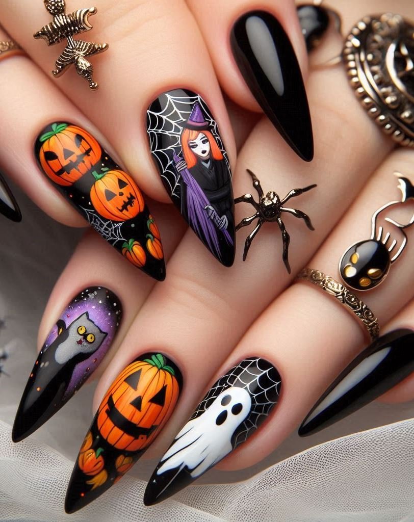 Halloween Nails: Spooktacular Spooky Designs That Are Fang-tastic | Pocoko Eternal Elegance: Black and silver nails that defy time. These claws are immortalized. ⏳🖤