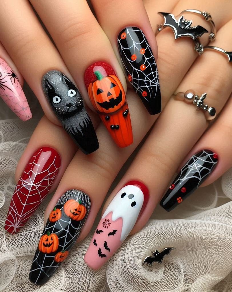 Halloween Nails: Spooktacular Spooky Designs That Are Fang-tastic | Pocoko Mystical Mandalas: Intricate designs inspired by ancient symbols. These nails are like mini portals to another realm. 🔮🌀