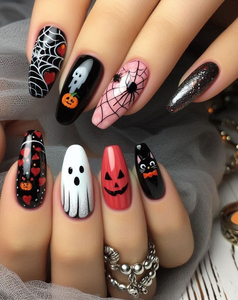 Halloween Nails: Spooktacular Spooky Designs That Are Fang-tastic | Pocoko Ethereal Elegance: Pearlescent nails that shimmer like moonlight on a foggy night. Perfect for graveyard strolls. 🌫️🌸