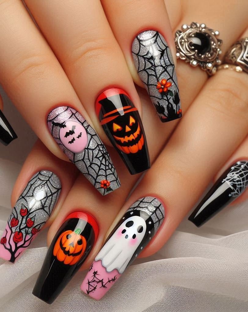 Halloween Nails: Spooktacular Spooky Designs That Are Fang-tastic | Pocoko Potion Perfection: Mix your favorite nail colors like a true alchemist. Bonus points if you add tiny potion bottles as accents. 🧪🔍