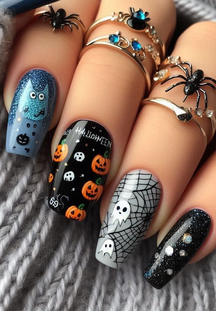 Halloween Nails: Spooktacular Spooky Designs That Are Fang-tastic | Pocoko Candy Corn Cuties: Love it or hate it, candy corn nails are a Halloween tradition. Just don’t try to eat them! 🍭🌽
