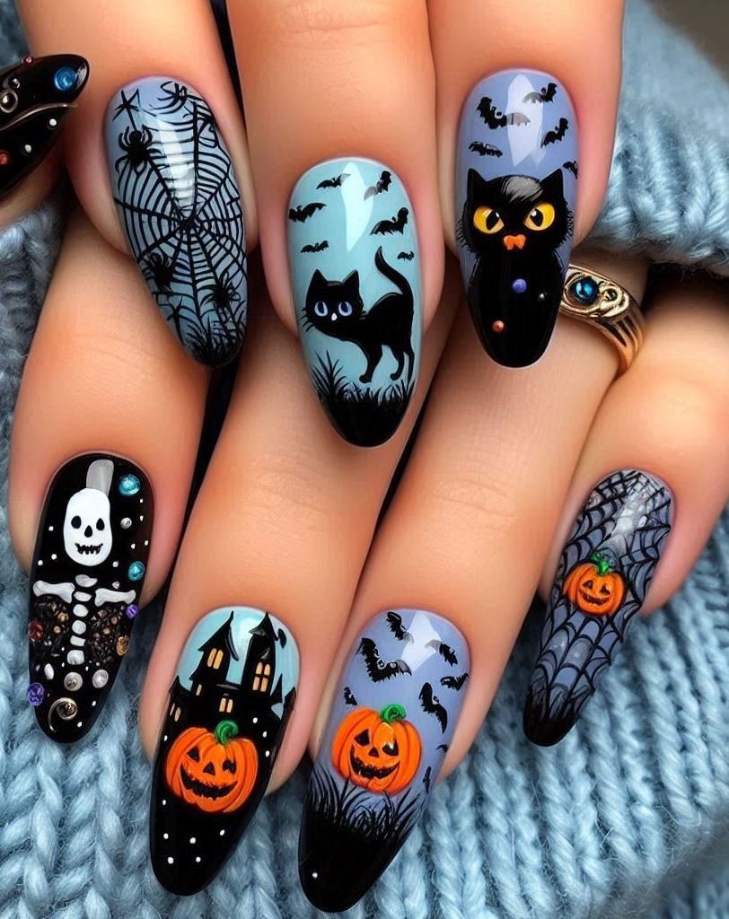 Halloween Nails: Spooktacular Spooky Designs That Are Fang-tastic | Pocoko Jack-o’-Lantern Chic: Carve out some nail art fun with grinning pumpkins. These designs are so cute, they’ll make you forget about candy corn. 🎃🍬