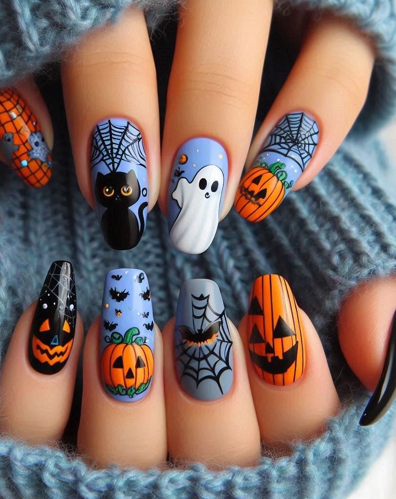 Halloween Nails: Spooktacular Spooky Designs That Are Fang-tastic | Pocoko Creepy Crawlers: Tiny spiders, snakes, and bats—oh my! These critter-inspired nails will make you feel like the ultimate Halloween queen. 🕷️🦇