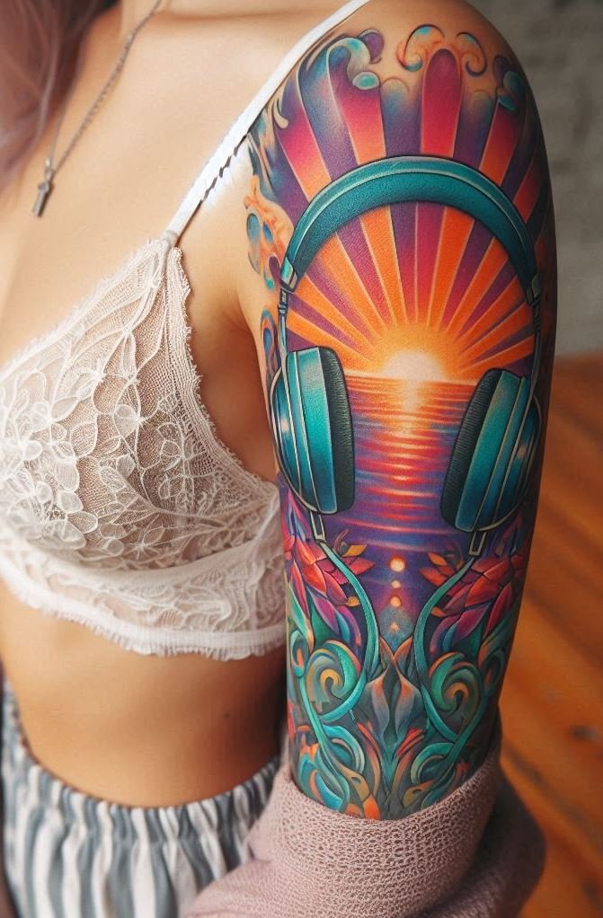 Headphones tattoos let you carry your love for music everywhere you go. These stylish designs capture the essence of your favorite tunes, making every beat a permanent part of you.