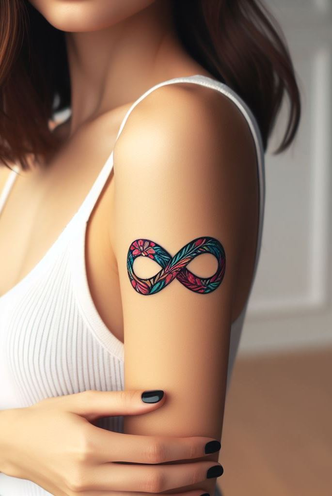 Ink your love for the infinite cosmos. This abstract infinity tattoo swirls like galaxies colliding in a cosmic dance.