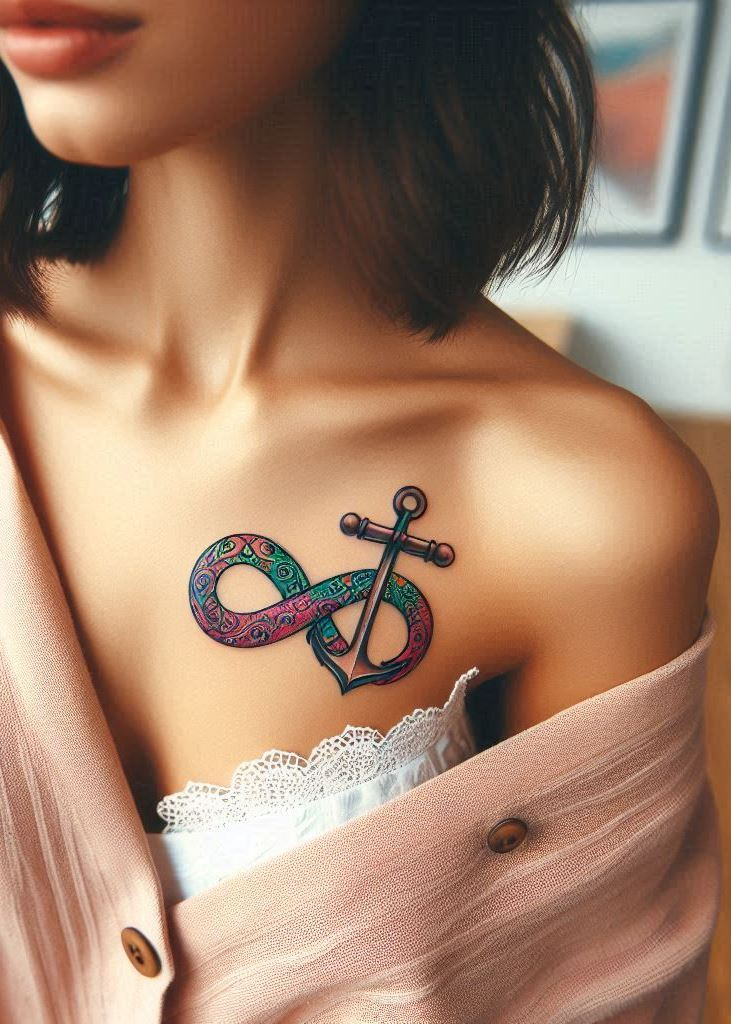 Eternal stability meets nautical flair. This infinity anchor tattoo is your compass through life’s unpredictable seas.