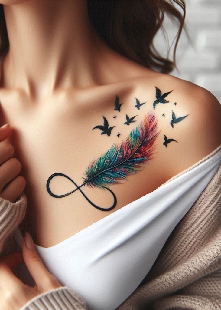 Eternal love takes flight with this infinity tattoo featuring delicate birds. A symbol of freedom and unbreakable bonds, it’s perfect for those who soar through life together. 🕊️💕