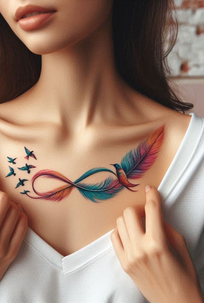 Why settle for ordinary? Combine infinity with feathers for a tattoo that soars beyond limits. After all, even birds know no boundaries.