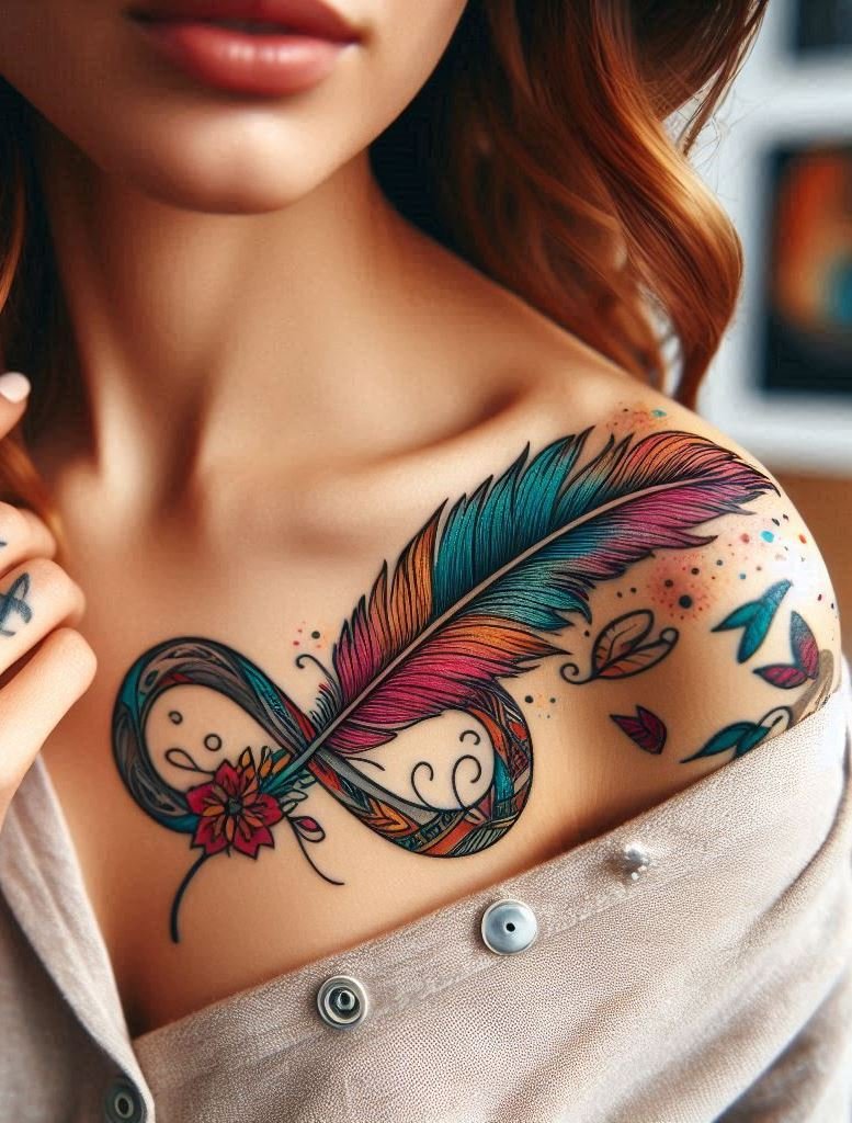 Infinity + feathers = forever aloft. Whether you’re a dreamer or a wanderer, this tattoo captures the essence of both. Let your spirit soar!