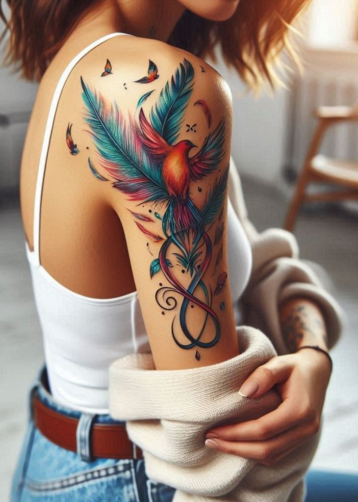 Two elements, one tattoo: infinity and feathers. It’s not just ink; it’s a promise to embrace life’s highs and lows with grace.
