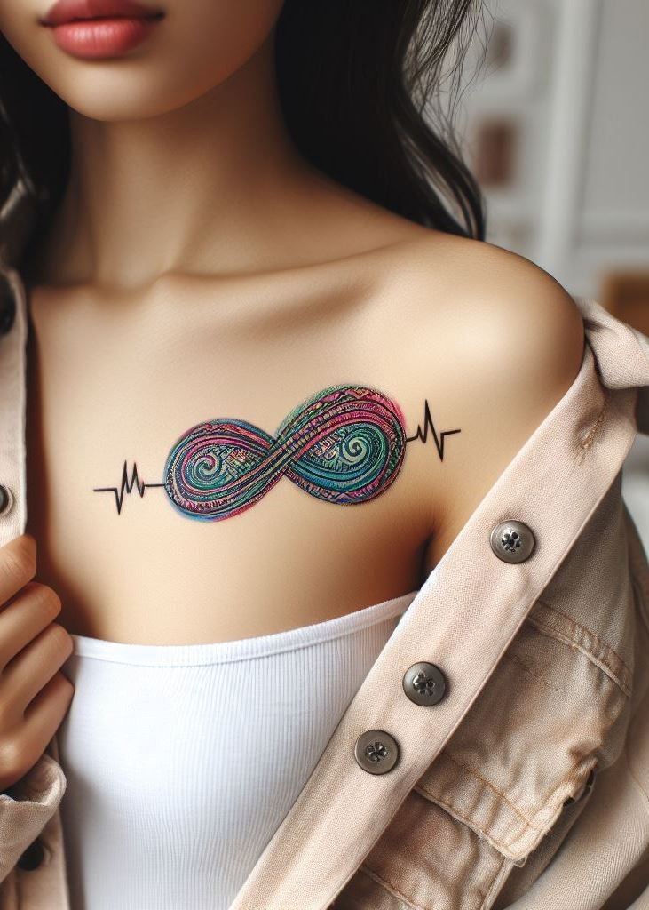 Ink your heartbeat’s melody into infinity. This tattoo celebrates life’s rhythm, where love dances to its own timeless tune.