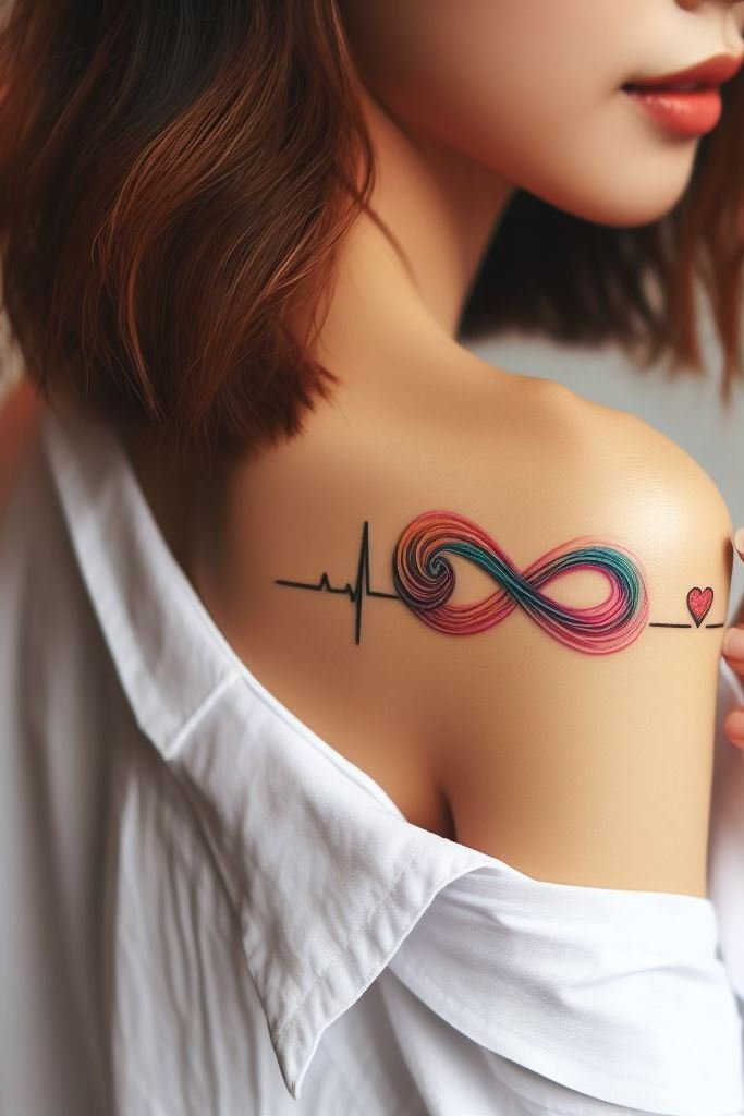 Infinity tattoos with heartbeat waves: a love story etched in skin. Because sometimes, hearts speak louder than words. 💫❤️