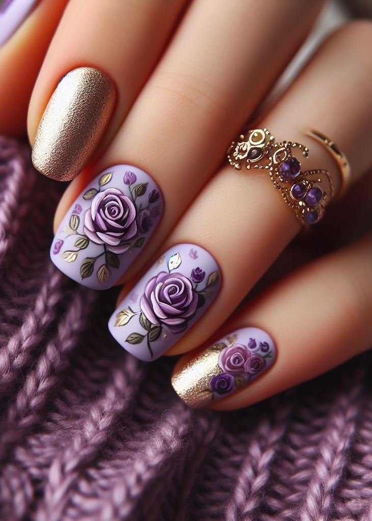 💜 Lavender fields forever! These almond-shaped nails feature hand-painted white roses, like tiny love notes from nature. Whether you’re attending a wedding or simply daydreaming, let your nails tell a floral tale.