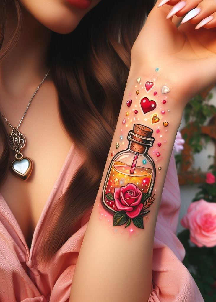 Witchy elegance: A potion bottle tattoo is like wearing a spell.