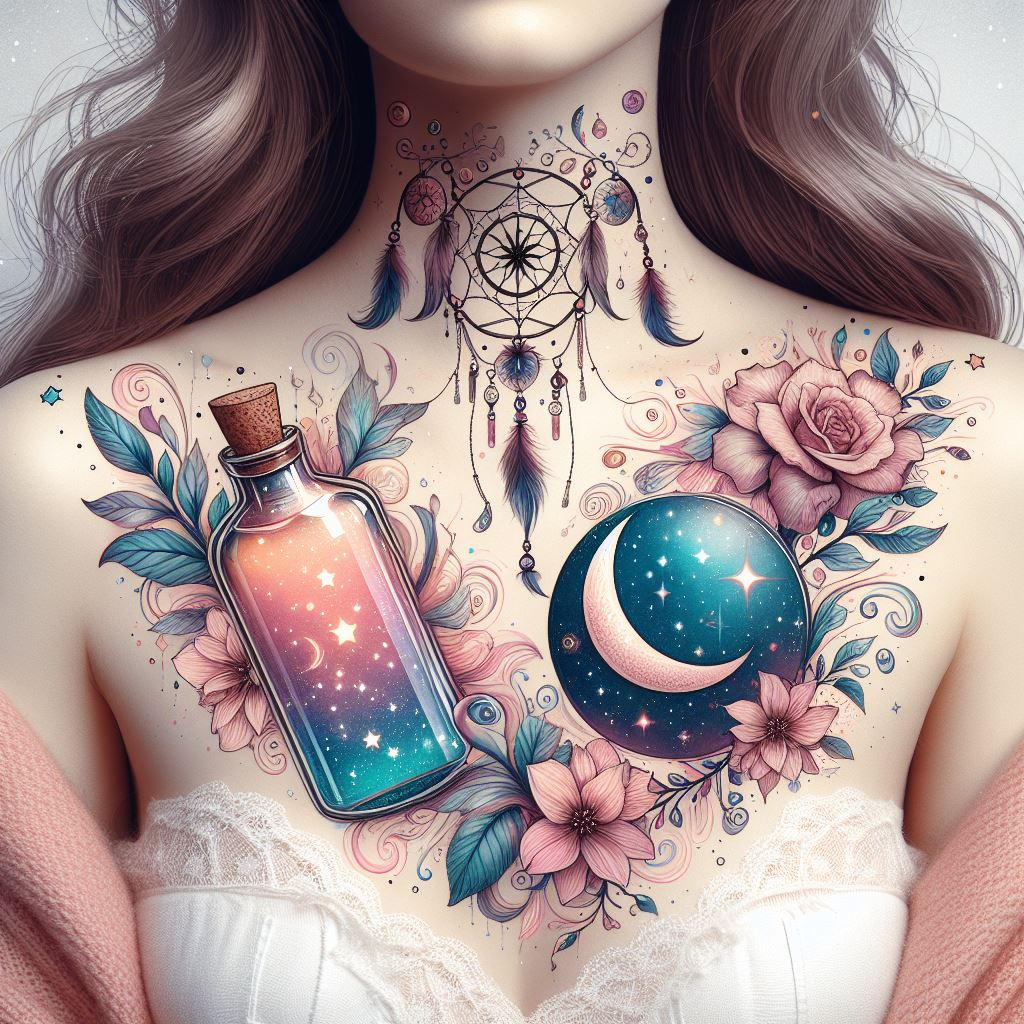 Witchcraft on your skin: A potion tattoo celebrates the alchemical dance of herbs, crystals, and ancient wisdom.