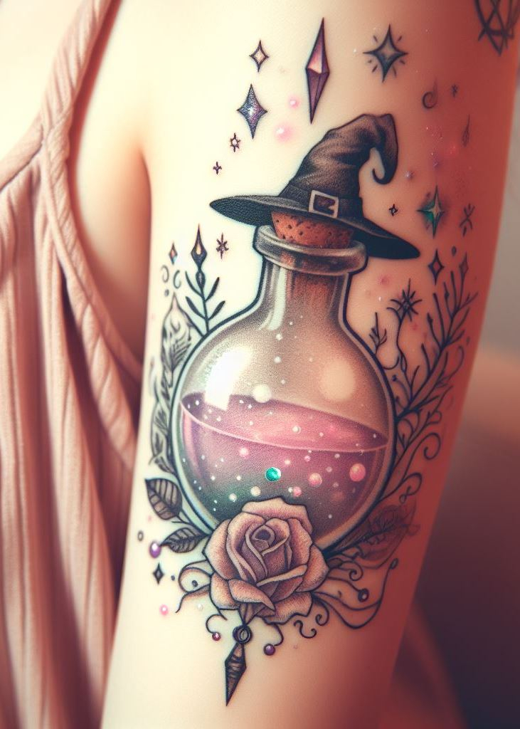 Herbology in ink: Potion tattoos honor the magical ingredients that shape our destinies.