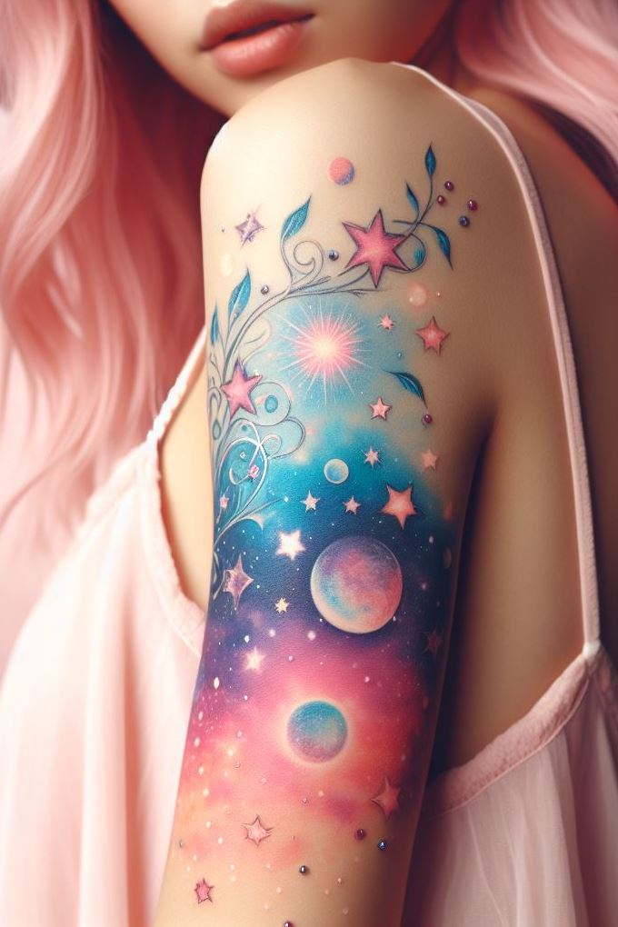 Fairy tales meet cosmic wonders: Nebula nymphs, starry crowns, and constellations dancing on skin.