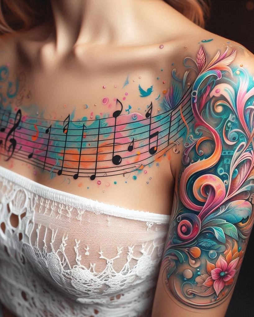 Musical notation tattoos are a beautiful blend of art and music. Celebrate your favorite melodies with designs that capture the essence of every note, turning your skin into a symphony of ink