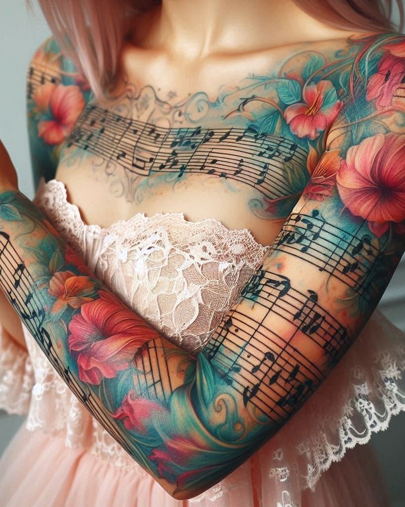 Turn your favorite song into a work of art with musical notation tattoos. These designs are perfect for music lovers who want to keep their favorite melodies close, transforming sound into stunning ink