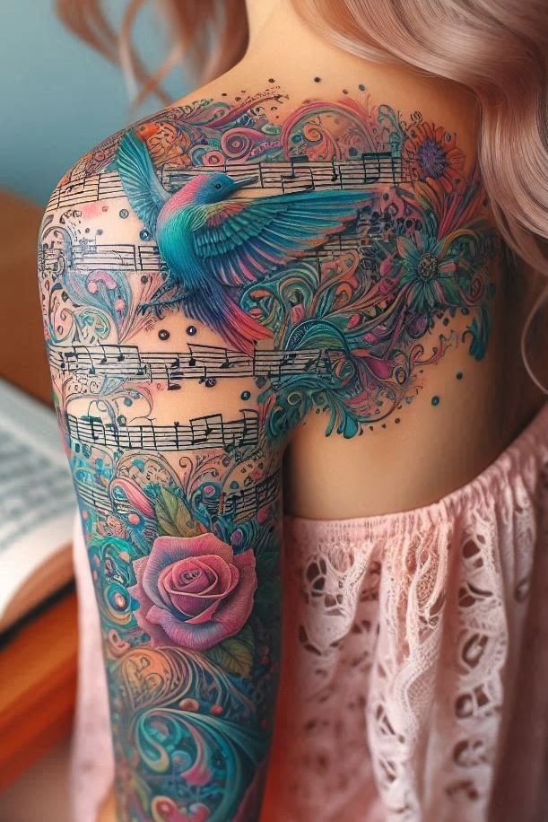 Musical notation tattoos are a symphony on your skin, celebrating your love for music in every note. Perfect for musicians and fans alike, these designs let you wear your favorite melodies with pride.