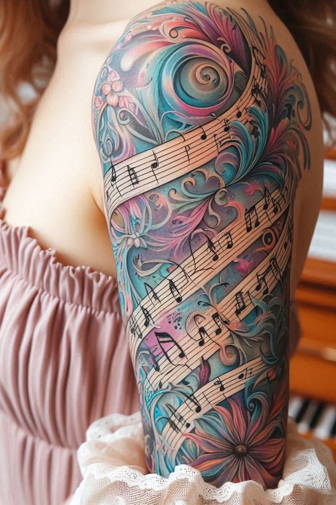 Let your ink tell a musical story with notation tattoos that capture the beauty of your favorite tunes. These elegant designs are a stylish way to celebrate your passion for music, turning sound into a stunning visual.