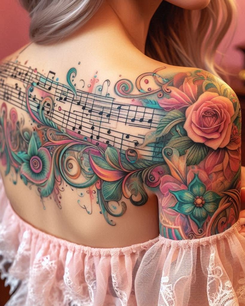 Turn your favorite melody into a masterpiece with musical notation tattoos. Perfect for musicians and music lovers, these designs let your skin sing with the beauty of every note.
