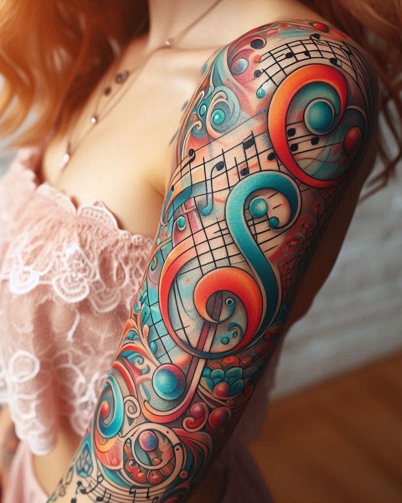 From treble clefs to whole notes, musical notation tattoos let your love for music shine. These designs are perfect for those who want to wear their passion on their sleeve—literally!