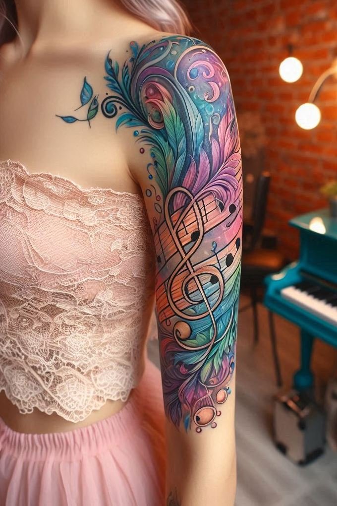 Ready to compose some beautiful ink? Musical notation tattoos celebrate your love for music with stylish designs that resonate. Perfect for anyone who lives for the sound of a perfect chord.