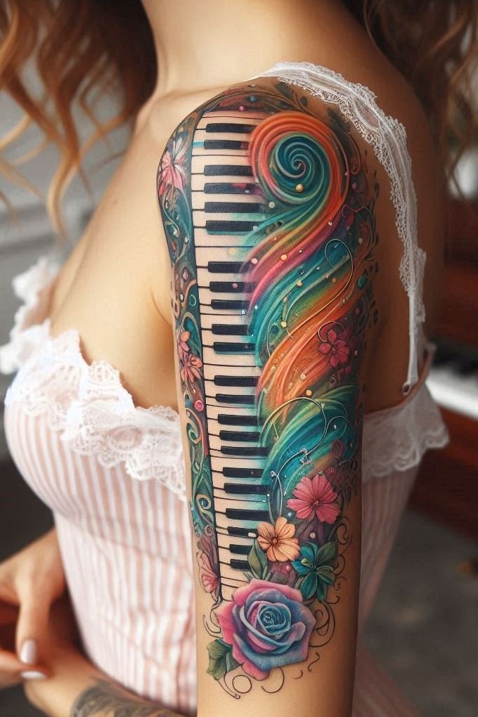 Ready to compose some stunning ink? Piano keys tattoos are the ultimate tribute to your love for music. Each key symbolizes your passion, creating a harmonious blend of art and melody.
