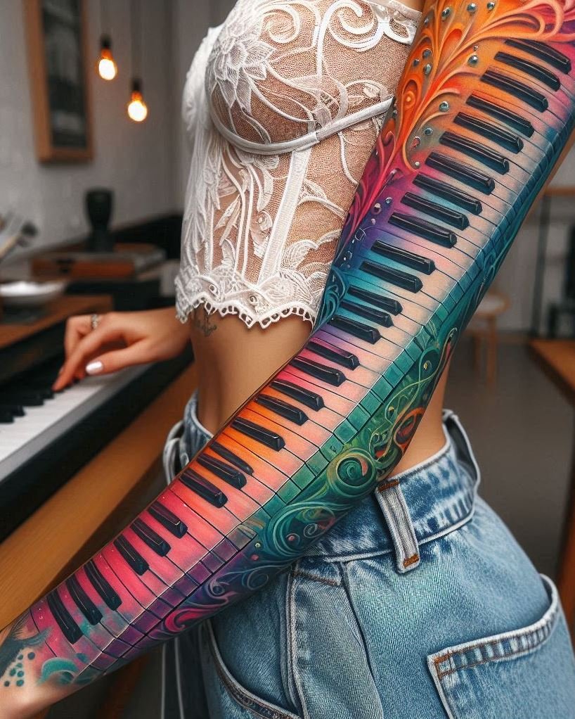 Celebrate your musical journey with piano keys themed tattoos that resonate with your soul. These designs capture the essence of your favorite instrument, making your skin a canvas of melodic beauty.