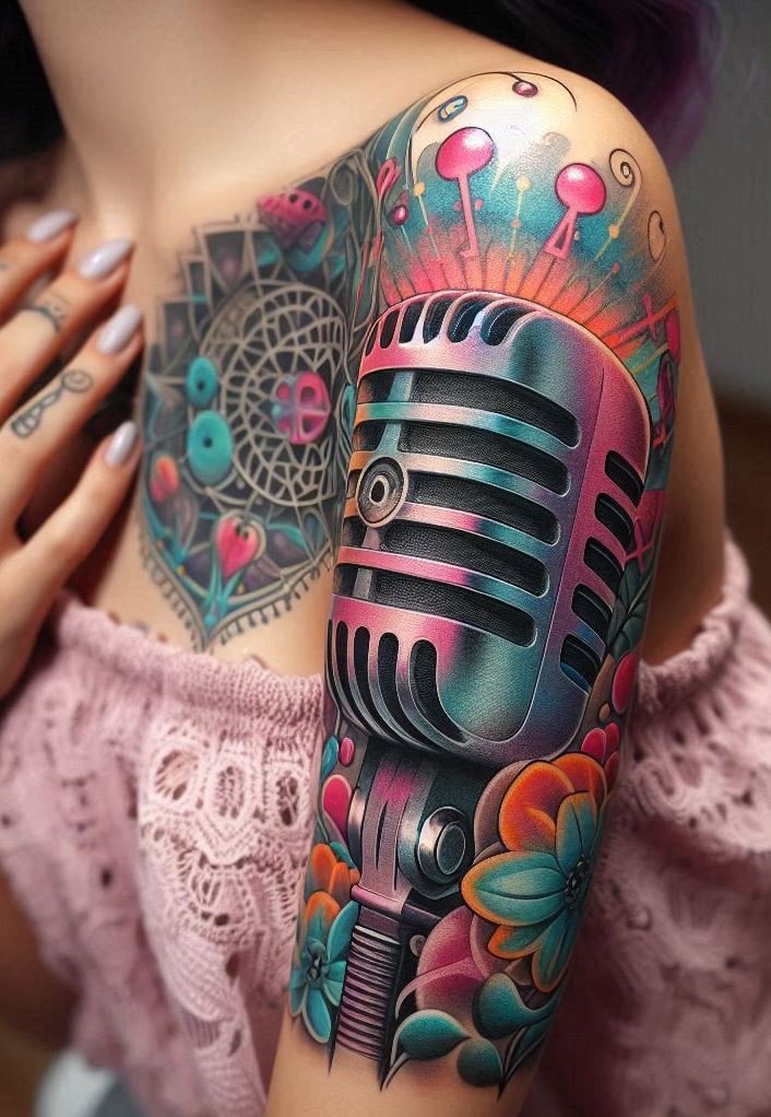 Ready to rock a vintage vibe? Retro mic tattoos are a stylish nod to the classic days of music. These designs let you carry the spirit of timeless performances with you wherever you go.