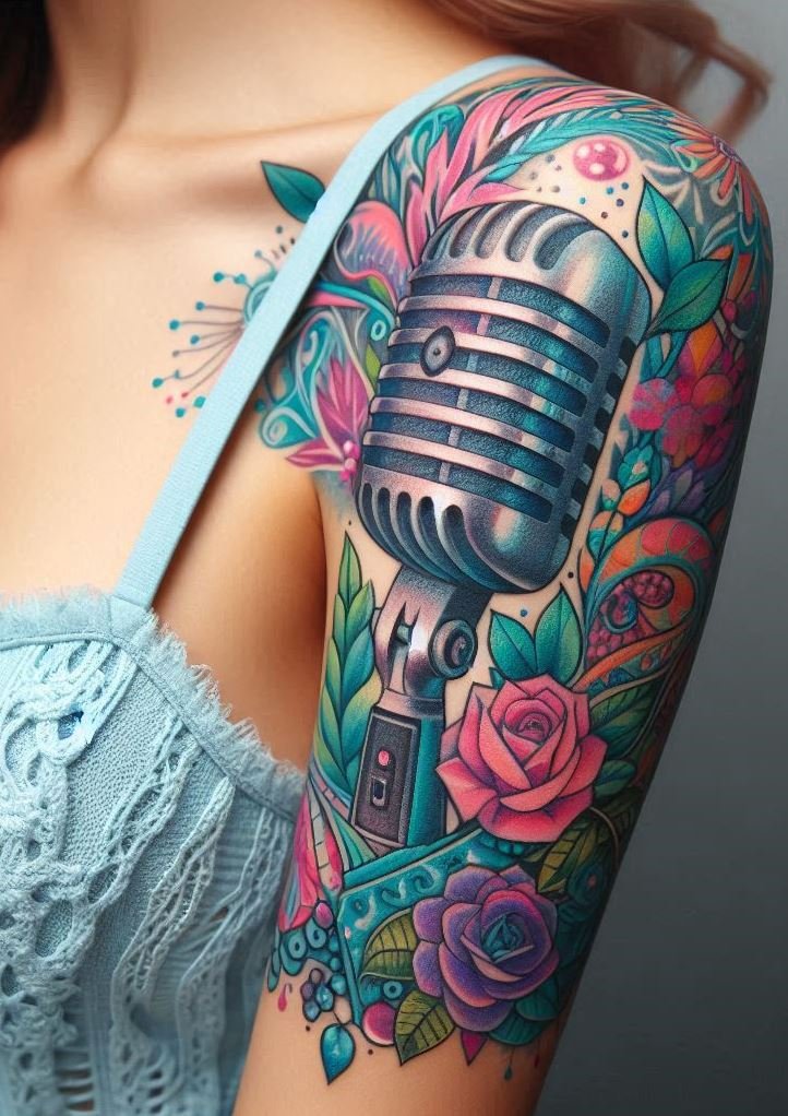 Celebrate your love for old-school tunes with retro mic tattoos. These designs are perfect for anyone who wants to capture the essence of classic performances in stylish ink.