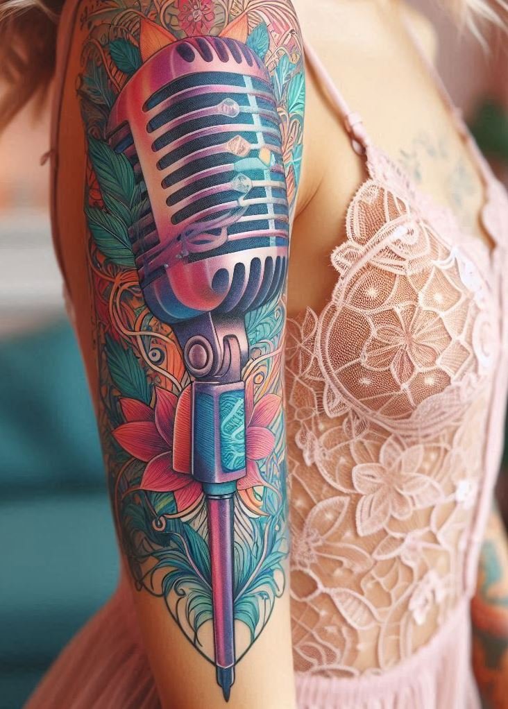 Let your tattoo collection sing with retro mic designs that capture the spirit of classic performances. Perfect for those who love vintage vibes, these tattoos bring a timeless charm to your skin.
