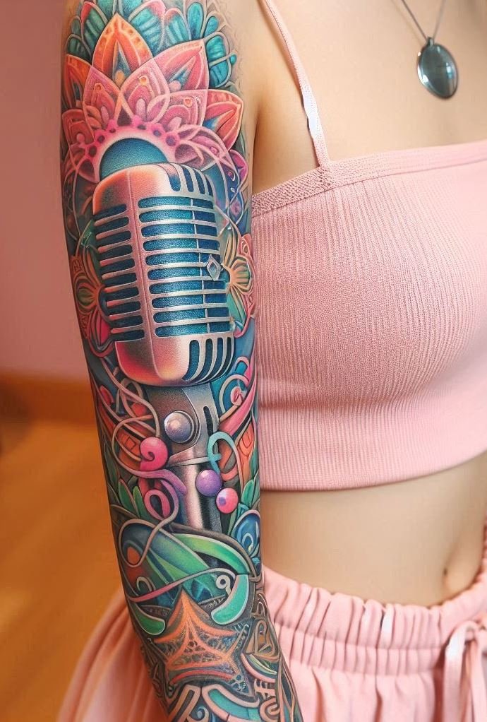 Retro mic tattoos bring a touch of vintage elegance to your skin, celebrating the classic era of music. Perfect for anyone who loves old-school vibes, these designs let your ink tell a timeless story.
