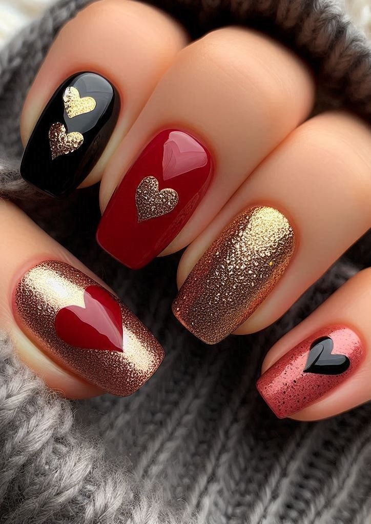 Edgy flames dance across these red and black almond-shaped nails. Passionate and fierce!