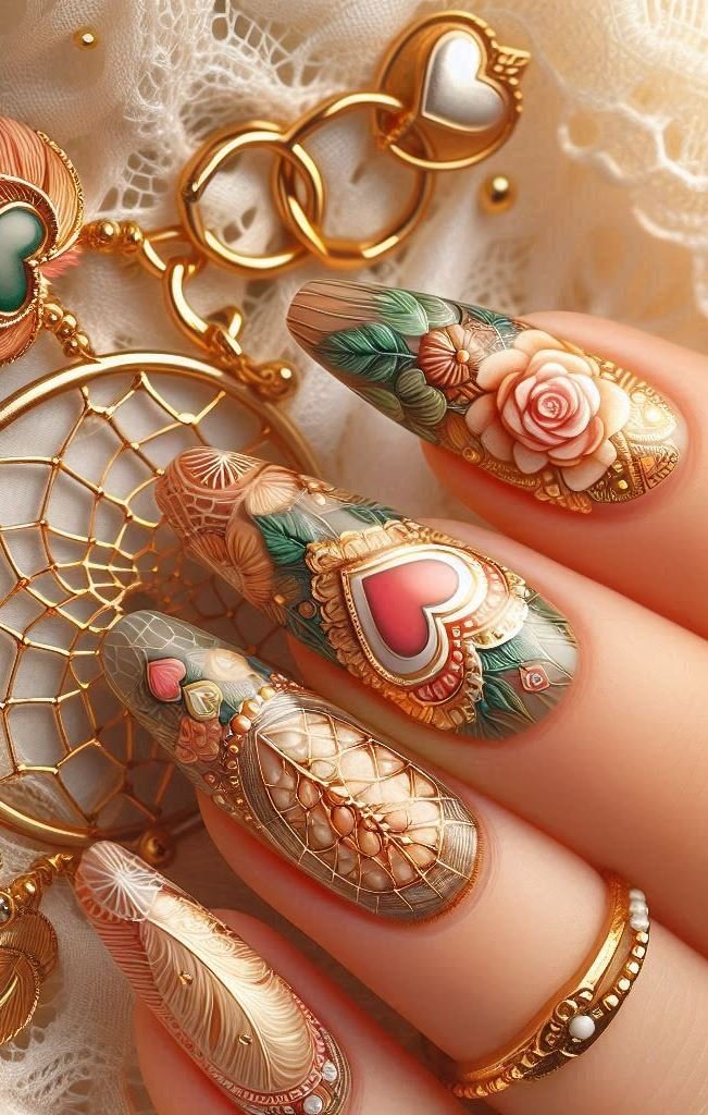 Channel your inner forest nymph with these green feather nails. The gold accents add a touch of magic!